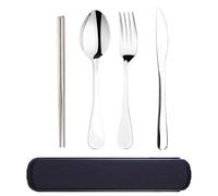 Travel Cutlery Set with Case, 5-Piece Knife Fork Spoon Set, Compact Travel Utensils for Picnic School Lunch Office, Black Cutlery Case Included