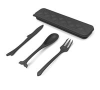 Travel Cutlery Set with Case, Fish Shaped Plastic Cutlery, Reusable Camping Cutlery Set for 1, Reusable Plastic Forks and Spoons Sets for Kids Adults Picnic Outdoor Use (Black)
