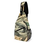 Travel Daypack Sling Bag, Casual Crossbody Chest Shoulder Pack, Perfect for Shopping, Trips and Everyday Carry, Vintage Hundred Money Symbol Dollar