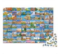 Travel Destinations 1000 Piece Puzzles Beautiful View Cityscape Collage Home Decoration Decompression Jigsaw for Men And Women Challenging Puzzles Jigsaw Puzzles for Adults 52x38cm/1000pcs