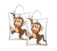 Travel Dirty Laundry Bag 58x46cm - Cute Monkey Print Water-Resistant Wash Bag With Zipper, Hand Strap - Large Reusable Clothes Hamper For Beach, Camping, Gym, Sports Kit, Towels, Shoes