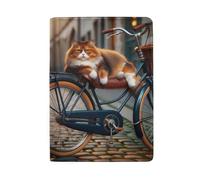 Travel Document Holder Women Travel Passport Wallet Organizer, Fat Cat on Bike
