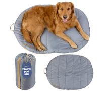 Travel Dog Bed - Foldable, Roll-Up Camping Dog Bed - Lightweight, Waterproof, Soft & Durable Mat with Extra Padding - Compact & Packable - Machine Washable - for Large & Small Breeds - Grey