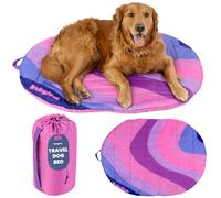 Travel Dog Bed - Foldable, Roll-Up Camping Dog Bed - Lightweight, Waterproof, Soft & Durable Mat with Extra Padding - Compact & Packable - Machine Washable - for Large & Small Breeds - Pink