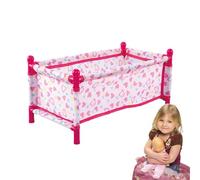 Travel Dolls Cot - Pink Spot Printed Portable Doll Bed, ABS Cloth Steel Frame | Role Play Nursery Cot, Mini Doll Pram Pushchair Toys, Kids Pretend Play Accessory Ages 3+