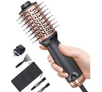 Travel Dual Voltage Hair Dryer Brush, Small Hot Air Brush for European Travel, Compact 2 Inch One Step Blowout and Volumizer Hair Blow Dryer with Oval Design, Rose Gold