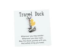 Travel Duck Charm with Lobster Clasp, Duck Pendant on Inspirational Card, Safe Journey Gift