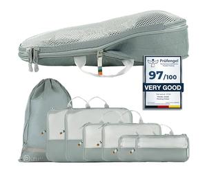 TRAVEL DUDE Compression Packing Cubes - Packing Cubes Compression Set for Suitcases, Backpacks & Travel - Lightweight, Compressible Travel Organisers for Luggage (7 pieces, Steel blue)