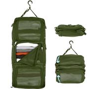 TRAVEL DUDE Hanging Organiser with Compression Made from Recycled Plastic Bottles, Portable Travel Shelves for Backpack and Suitcase, Hanging Packing Cube in Forest Green
