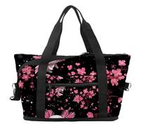 Travel Duffel Bag Axolotls Cherry Blossoms, Expandable Weekend Overnight Bag, Waterproof Sport Gym Tote Hospital Bags