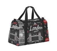 Travel Duffel Bag Cabin Size Weekender Holdall - Gym, Fitness, Sports or Overnight Bag for Men & Women, London City Doodles Elements