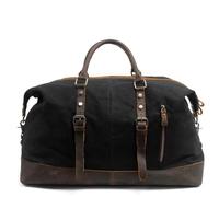 Travel Duffel Bag Canvas Leather Men Travel Bags Carry On Luggage Bags Men Duffel Bags Travel Tote Large Weekend Bag Overnight(Black)