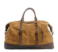 Travel Duffel Bag Canvas Leather Men Travel Bags Carry On Luggage Bags Men Duffel Bags Travel Tote Large Weekend Bag Overnight(Khaki)
