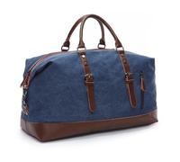Travel Duffel Bag Canvas Leather Men Travel Bags Carry On Luggage Bags Men Duffel Bags Travel Tote Large Weekend Bag Small Overnight(Blue Big)