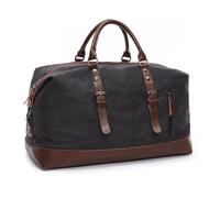 Travel Duffel Bag Canvas Leather Men Travel Bags Carry On Luggage Bags Men Duffel Bags Travel Tote Large Weekend Bag Overnight Zipper(Black)
