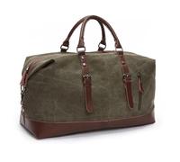 Travel Duffel Bag Canvas Leather Men Travel Bags Carry On Luggage Bags Men Duffel Bags Travel Tote Large Weekend Bag Overnight Zipper(Dark Green)