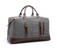 Travel Duffel Bag Canvas Leather Men Travel Bags Carry On Luggage Bags Men Duffel Bags Travel Tote Large Weekend Bag Overnight Zipper(Grey)
