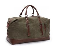 Travel Duffel Bag Canvas Leather Men Travel Bags Carry On Luggage Bags Men Duffel Bags Travel Tote Large Weekend Bag Small Overnight(Green Big)
