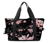 Travel Duffel Bag Cherry Blossoms Axolotls, Expandable Weekend Overnight Bag, Waterproof Sport Gym Tote Hospital Bags