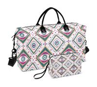 Travel Duffel Bag Evil Eyes Boho Magenta Teal Dots Large Carry On Bag Sport Training Bag with Adjustable Strap for Gym Waterproof, evil eyes boho magenta teal dots, Set Of 2, Art Deco