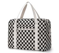 Travel Duffel Bag Foldable Weekender Overnight Bag for Men Women Lightweight Carry on Tote Bag For Spirit Airlines, Black Corduroy Check, Stylish