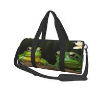 Travel Duffel Bag Foldable Weekender Overnight Bag Two Green Frogs Sports Tote Gym Bag Large Capacity Lightweight Carry On Luggage Bag for Men Women, Black, One Size