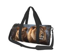 Travel Duffel Bag Foldable Weekender Overnight Bag Two lions Sports Tote Gym Bag Large Capacity Lightweight Carry On Luggage Bag for Men Women, Black, One Size