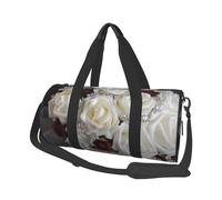 Travel Duffel Bag Foldable Weekender Overnight Bag White Silk Rose Wedding Flowers Sports Tote Gym Bag Large Capacity Lightweight Carry On Luggage Bag for Men Women, Black, One Size