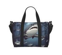 Travel Duffel Bag for Men Gym Bag, Funny Sharks Design Luggage Bag with Shoulder Strap, Large Gym Tote Bag for Women, Weekender Overnight Bag, Foldable Carry on Bag for Airplane