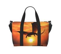 Travel Duffel Bag for Men Gym Bag, Sea Sunset Flying Dragon Luggage Bag with Shoulder Strap, Large Gym Tote Bag for Women, Weekender Overnight Bag, Foldable Carry on Bag for Airplane
