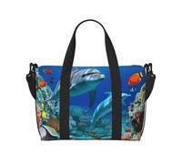 Travel Duffel Bag for Men Gym Bag, Seabed Coral Fish Dolphins Luggage Bag with Shoulder Strap, Large Gym Tote Bag for Women, Weekender Overnight Bag, Foldable Carry on Bag for Airplane