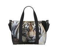 Travel Duffel Bag for Men Gym Bag, Tiger Lie On Rock Luggage Bag with Shoulder Strap, Large Gym Tote Bag for Women, Weekender Overnight Bag, Foldable Carry on Bag for Airplane