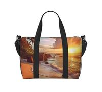 Travel Duffel Bag for Men Gym Bag, Tropical Beach at Sunset Luggage Bag with Shoulder Strap, Large Gym Tote Bag for Women, Weekender Overnight Bag, Foldable Carry on Bag for Airplane