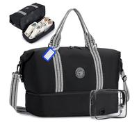 Travel Duffel Bag for Spirit Frontier Airlines Personal Item Bag 18x14x8 with Shoe Compartment Tote Carry on Luggage 32L Weekender Overnight for Women Men Black
