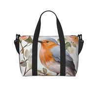 Travel Duffel Bag for Women, Large Shoulder Weekender Overnight Bag, Sport Gym Bag for Men, Carry On Tote Bags, Floral Print Watercolor Robin Bird Luggage Bag for Travel Essentials