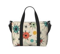 Travel Duffel Bag for Women Men Weekender Bags Sports Gym Bag Atomic Stars Retro Pattern Travel Bag Carry on Overnight Bag Waterproof Luggage Bag with Shoulder Strap, Black, One Size