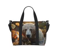 Travel Duffel Bag for Women Men Weekender Bags Sports Gym Bag Bear crossing the river Travel Bag Carry on Overnight Bag Waterproof Luggage Bag with Shoulder Strap, Black, One Size