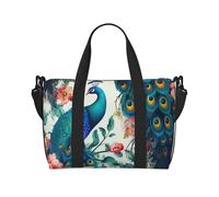 Travel Duffel Bag for Women Men Weekender Bags Sports Gym Bag Beautiful Peacock Flowers Travel Bag Carry on Overnight Bag Waterproof Luggage Bag with Shoulder Strap, Black, One Size