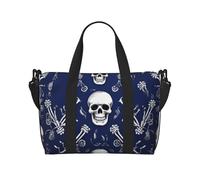 Travel Duffel Bag for Women Men Weekender Bags Sports Gym Bag Blue skull and bones Travel Bag Carry on Overnight Bag Waterproof Luggage Bag with Shoulder Strap, Black, One Size