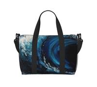 Travel Duffel Bag for Women Men Weekender Bags Sports Gym Bag Blue Wave Painting Travel Bag Carry on Overnight Bag Waterproof Luggage Bag with Shoulder Strap, Black, One Size