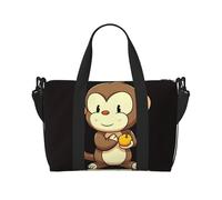 Travel Duffel Bag for Women Men Weekender Bags Sports Gym Bag Cartoon monkey holding fruit Travel Bag Carry on Overnight Bag Waterproof Luggage Bag with Shoulder Strap, Black, One Size