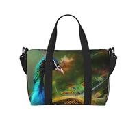 Travel Duffel Bag for Women Men Weekender Bags Sports Gym Bag Colorful Peacock Travel Bag Carry on Overnight Bag Waterproof Luggage Bag with Shoulder Strap, Black, One Size