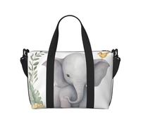 Travel Duffel Bag for Women Men Weekender Bags Sports Gym Bag Cute Elephant with Wreath and Little Duck Travel Bag Carry on Overnight Bag Waterproof Luggage Bag with Shoulder Strap, Black, One Size