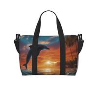 Travel Duffel Bag for Women Men Weekender Bags Sports Gym Bag Dolphins and Palm Trees Travel Bag Carry on Overnight Bag Waterproof Luggage Bag with Shoulder Strap, Black, One Size