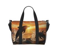 Travel Duffel Bag for Women Men Weekender Bags Sports Gym Bag Dolphins jumping out of the water at sunset Travel Bag Carry on Overnight Bag Waterproof Luggage Bag with Shoulder Strap, Black, One Size