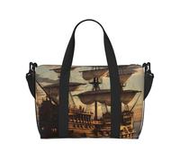 Travel Duffel Bag for Women Men Weekender Bags Sports Gym Bag Fantasy pirate ship Travel Bag Carry on Overnight Bag Waterproof Luggage Bag with Shoulder Strap, Black, One Size