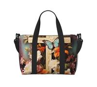 Travel Duffel Bag for Women Men Weekender Bags Sports Gym Bag Flower branches on the cross Travel Bag Carry on Overnight Bag Waterproof Luggage Bag with Shoulder Strap, Black, One Size