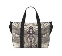 Travel Duffel Bag for Women Men Weekender Bags Sports Gym Bag Hand drawn floral dragonfly Travel Bag Carry on Overnight Bag Waterproof Luggage Bag with Shoulder Strap, Black, One Size