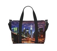 Travel Duffel Bag for Women Men Weekender Bags Sports Gym Bag New York Night Travel Bag Carry on Overnight Bag Waterproof Luggage Bag with Shoulder Strap, Black, One Size