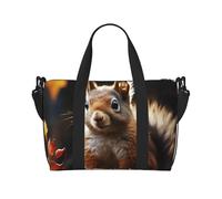 Travel Duffel Bag for Women Men Weekender Bags Sports Gym Bag Squirrel in the Woods Travel Bag Carry on Overnight Bag Waterproof Luggage Bag with Shoulder Strap, Black, One Size